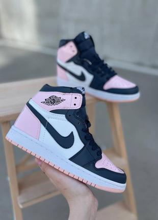 Nike air jordan high bubble gum новинка високі рожеві чорні кросівки найк джордан весна осінь літо черно розовые высокие кроссовки лаковые3 фото