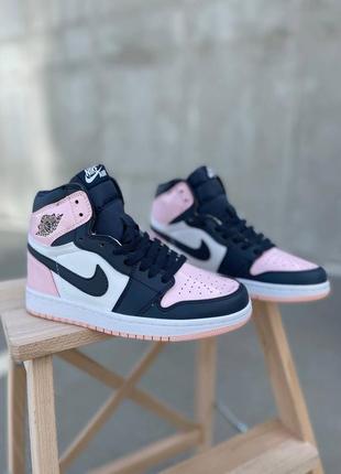 Nike air jordan high bubble gum новинка високі рожеві чорні кросівки найк джордан весна осінь літо черно розовые высокие кроссовки лаковые