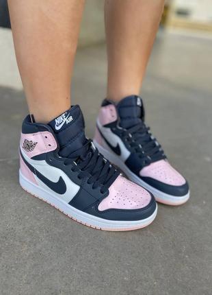 Nike air jordan high bubble gum новинка високі чорні рожеві кросівки найк джордан весна літо осінь чорно рожеві високі кросівки лакові8 фото