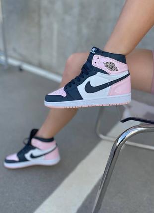 Nike air jordan high bubble gum новинка високі чорні рожеві кросівки найк джордан весна літо осінь чорно рожеві високі кросівки лакові9 фото