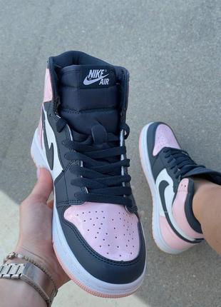 Nike air jordan high bubble gum новинка високі рожеві чорні кросівки найк джордан весна осінь літо черно розовые высокие кроссовки лаковые6 фото