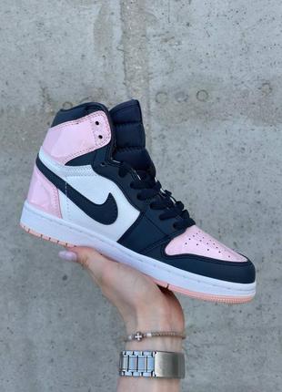 Nike air jordan high bubble gum новинка високі рожеві чорні кросівки найк джордан весна осінь літо розовые черно высокие кроссовки лакированные9 фото