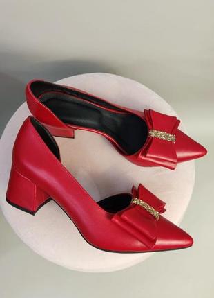 Эксклюзивные туфли лодочки из натуральной итальянской кожи красные3 фото