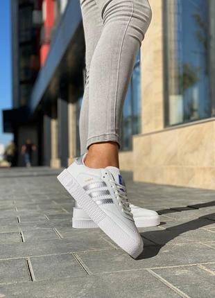 Женские кожаные кроссовки adidas samba (белые с серебристым) #адидас
