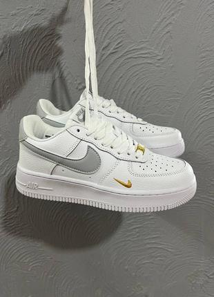 Женские кожаные кроссовки nike air force 1 low mini swoosh grey#найк