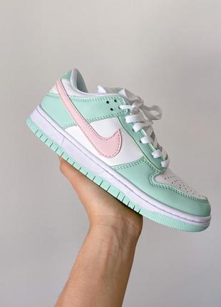 Женские кожаные кроссовки nike sb dunk low mint/pink#найк2 фото