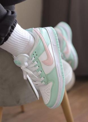 Женские кожаные кроссовки nike sb dunk low mint/pink#найк3 фото