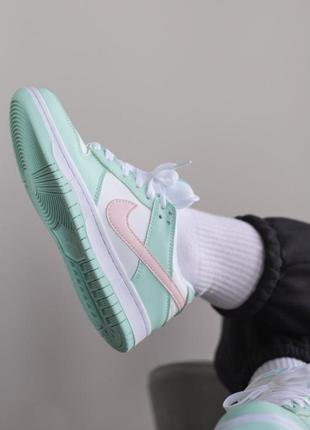 Женские кожаные кроссовки nike sb dunk low mint/pink#найк7 фото