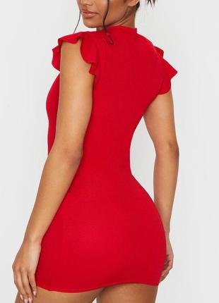 Новое красное платье мини с горловиной рюшами нова червона коротка сукня міні по фігурі plt2 фото