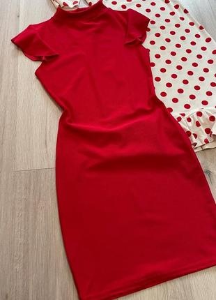 Новое красное платье мини с горловиной рюшами нова червона коротка сукня міні по фігурі plt6 фото