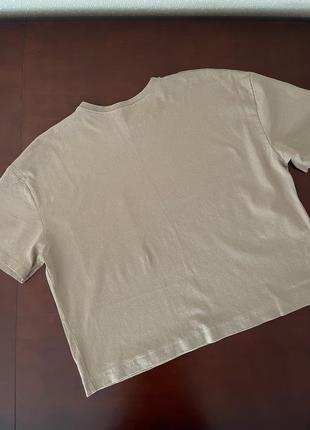 Бежевая свободная оверсайз футболка из плотного хлопка хлопковая базовая футболка zara s 362 фото