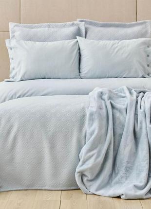 Набор постельное белье с покрывалом + плед karaca home privat - celine pudra пудра евро постільна білизна євро6 фото