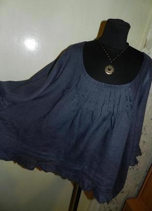 Лляна-100%,блузка-сорочка з воланами,великого розміру-оверсайз,js millenium