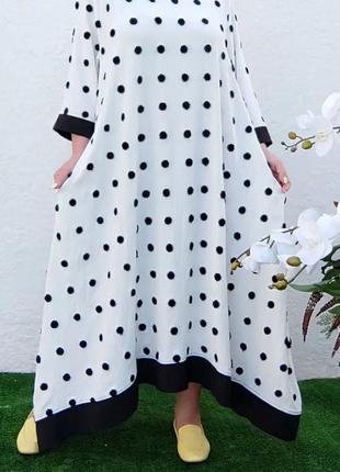 Платье 👗 турция люкс коллекция белое в горох3 фото
