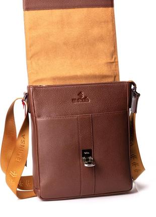 Мужская сумка eminsa 6228-18-4 кожаная коричневая4 фото