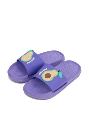 Фиолетовые сиреневые летние шлёпки шлёпанцы на низком ходу пляжные резиновые силиконовые авокадо