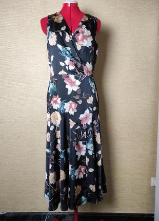 Атласна сукня міді платье квітковий принт