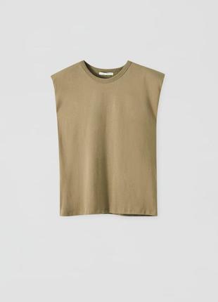 Топ с подплечниками объемными плечами новый качественный хаки pull&bear5 фото