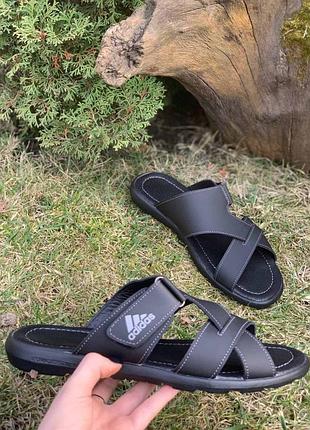 Шлепанцы мужские кожаные adidas oscuras black