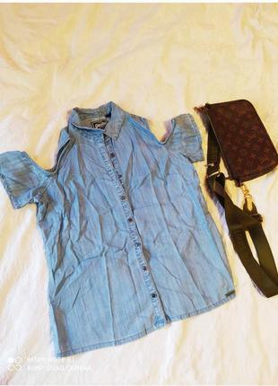 Джинсова сорочка з голими плечима superdry xs-s