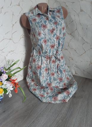 Платье сукня миди бежевое с рисунком лён/хлопок,46 р