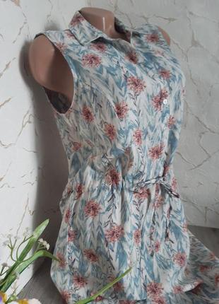 Платье сукня миди бежевое с рисунком лён/хлопок,46 р3 фото