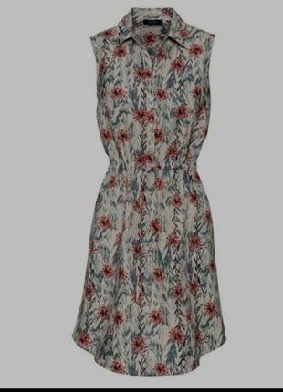 Платье сукня миди бежевое с рисунком лён/хлопок,46 р2 фото