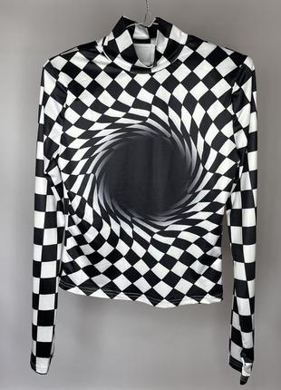 Топ шахматный кофта облегающая иллюзия гольфик водолазка с вырезами под пальцы5 фото