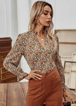 Блуза блузка цветочный принт ✨shein✨ воланами на рукавах4 фото