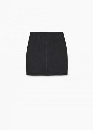 Чёрная джинсовая юбка с молнией мини до колен короткая трапеция из джинса джинсова спідниця чорна6 фото