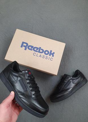 Черные кроссовки мужские reebok club black весна лето осень. кроссы для мужчин рибок клаб в черном7 фото