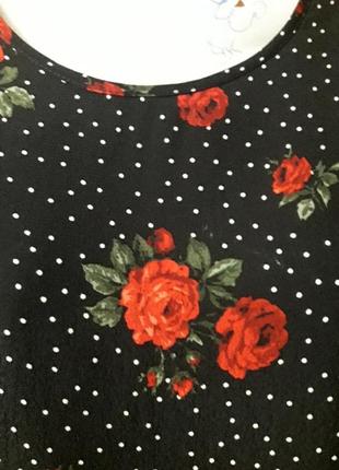 Брендовая  100% вискоза  нарядная туника блуза  р.22 от new look с розами в горошек6 фото