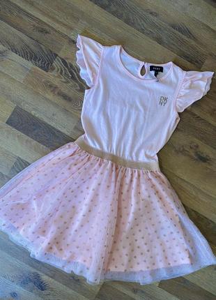 Платье фатин с блёстками и сердечками розовое dkny брендовое платье