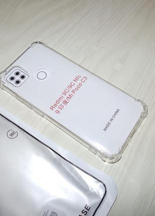 Чехол противоударный для xiaomi redmi 9c / poco c3 прозрачный