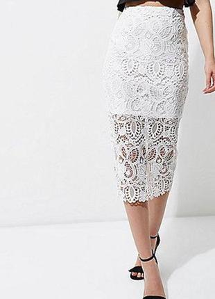 Міді-спідниця біла мереживна гіпюрова
