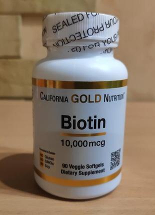 California gold nutrition, биотин, 10 000 мкг, 90 вегетарианских капсул1 фото