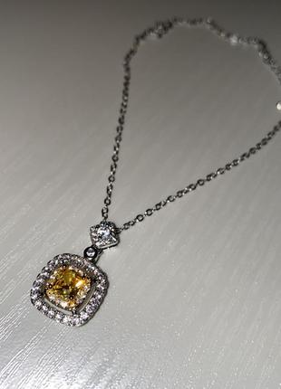 Шикарный серебряный кулон серебряная цепочка подвеска с кулончиком с цитрином желтым большим камнем из серебра 925 красивая женская украшение4 фото