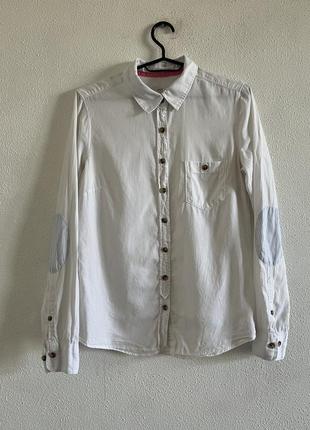 Крутая качественная белая рубашка h&m с нашивками на локтях