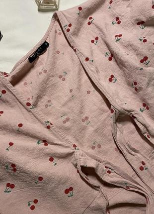 Хлопковый розовый топ на завязке с вишенками италия8 фото