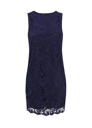 Вечернее праздничное коктельное синее кружевное платье без рукавов, дорогое кружево1 фото