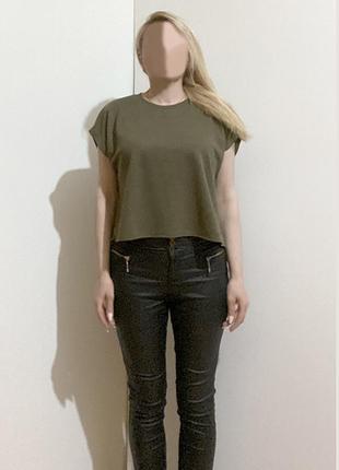 M zara темно-зеленая женская футболка блузка блуза оверсайз