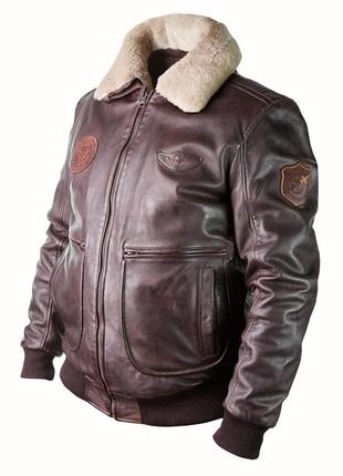 Мужская летная куртка пилот phantom кожаная темно-коричневая