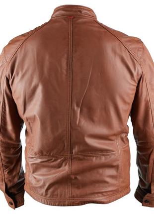 Мужская кожаная куртка байкерская trio-2 светло-коричневый6 фото