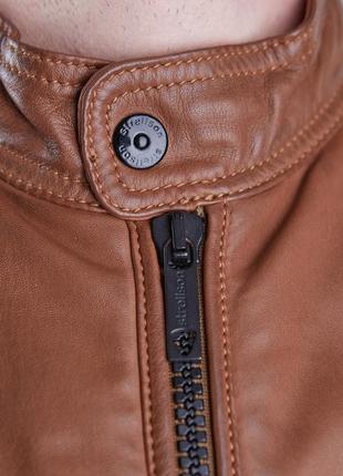 Мужская кожаная куртка байкерская trio-2 светло-коричневый5 фото