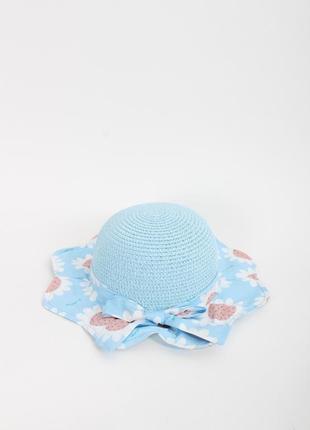 Капелюшок для дівчинки блакитний з бантом капелюх панамка солом'яна шляпа детская