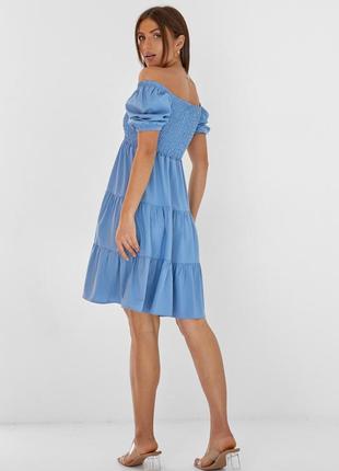 Летнее женское красивое платье - трапеция с коротким рукавом голубое 42-483 фото