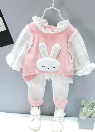 Детский нарядный костюм с зайкой на девочку с лосинами на 1-7 лет 80-122 см