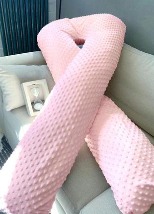 Подушка для вагітних плюш рожева + наволочка минки обнімашка підкова4 фото