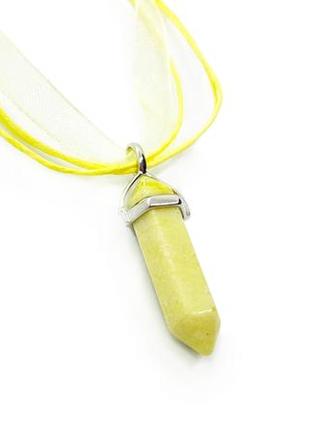 🌻🌞 кулон "кристал шестигранник" на шифоновому шнурку натуральний камінь жовтий нефрит