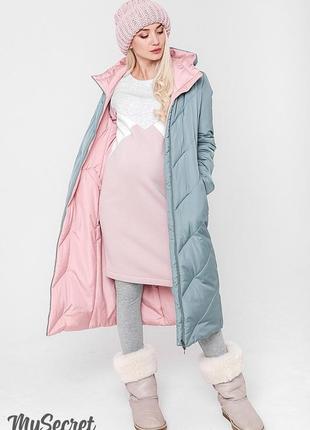 Стильная зимняя двухсторонняя куртка для беременных tokyo ow-48.063, розовая с оливкой3 фото